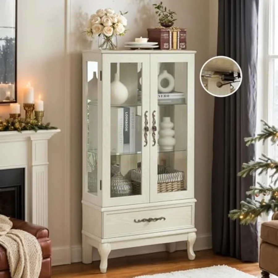 Display Case Acrylic - Living room display case: antique-finish wood
